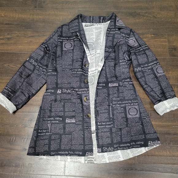 Parsley & Sage Reversible Newspaper Print Jacket Blazer size M - Picture 1 of 9